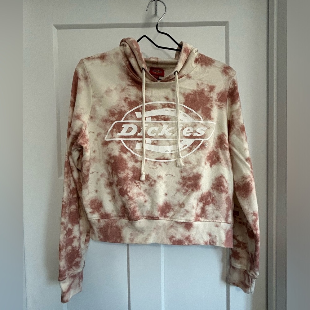 Dickies Cropped Tie Dye Pink and Cream Hoodie. Juniors size medium.